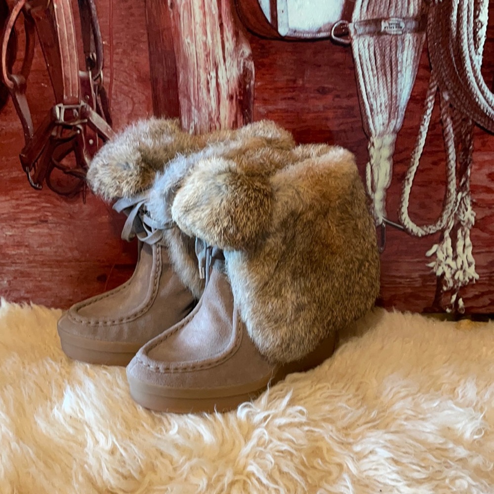 COACH Scout suede/rabbit fur wedge boots